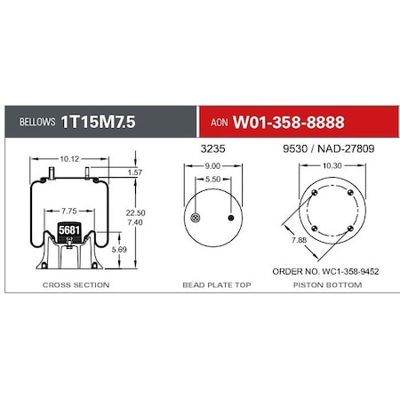 Firestone Air Spring, Suspension, 1T-Reversible Sleeve W013588888